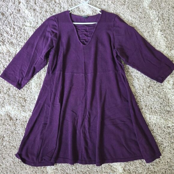 TORRID Dark Purple Mini Sweater Cross Front Skater Dress Size 4 - Picture 5 of 8